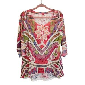 Before + Again Lightweight Thermal Knit Tunic Top Size XL Multicolor Floral Boho